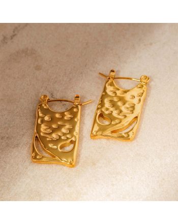 18K Gold Plated Geometric Hollow Rectangle Hoop Earrings | JDE014