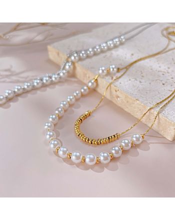 Dainty Pearl Beads Layering Chain Necklace | GX2309