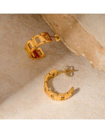 18K Gold Plated Hollow Chain C Hoop Earrings | JDE388