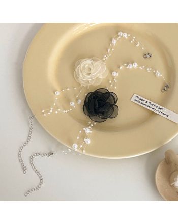 Elegant Pearl Bead Flower Choker Necklace | HN3463