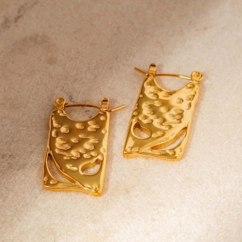 18K Gold Plated Geometric Hollow Rectangle Hoop Earrings | JDE014