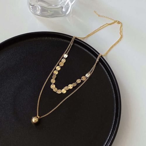 Simple Gold Disc Ball Layering Necklace | HN1282